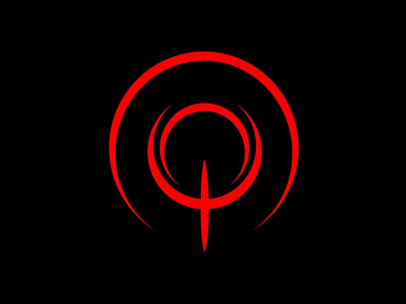 red circular symbol on black