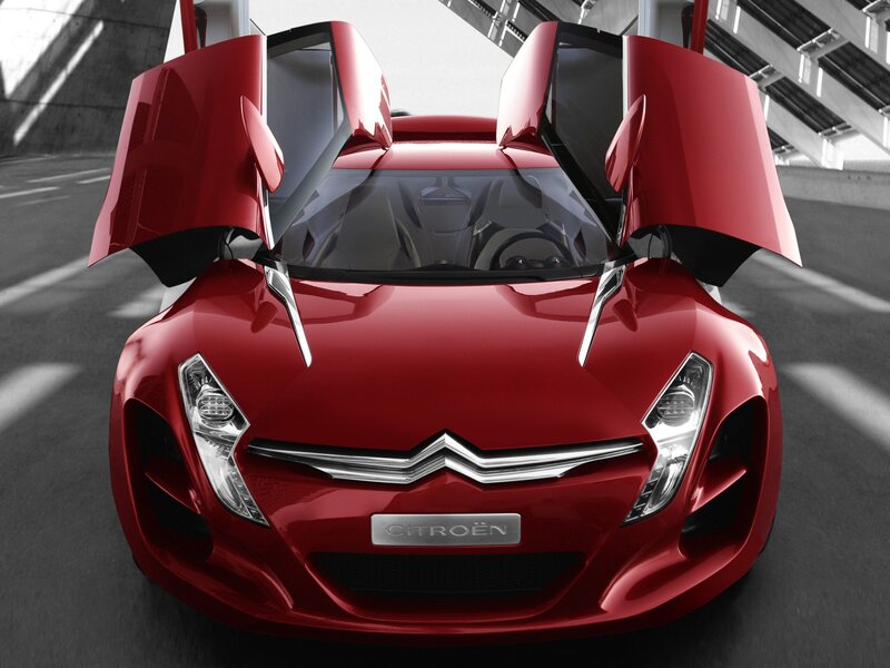 Red Citroen Concept Car — Dramatic, 3d Render, Car Doors, Windshield