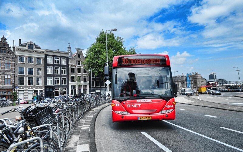 Red City Bus on Street
