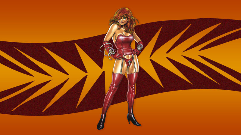 Red-clad female character illustration
