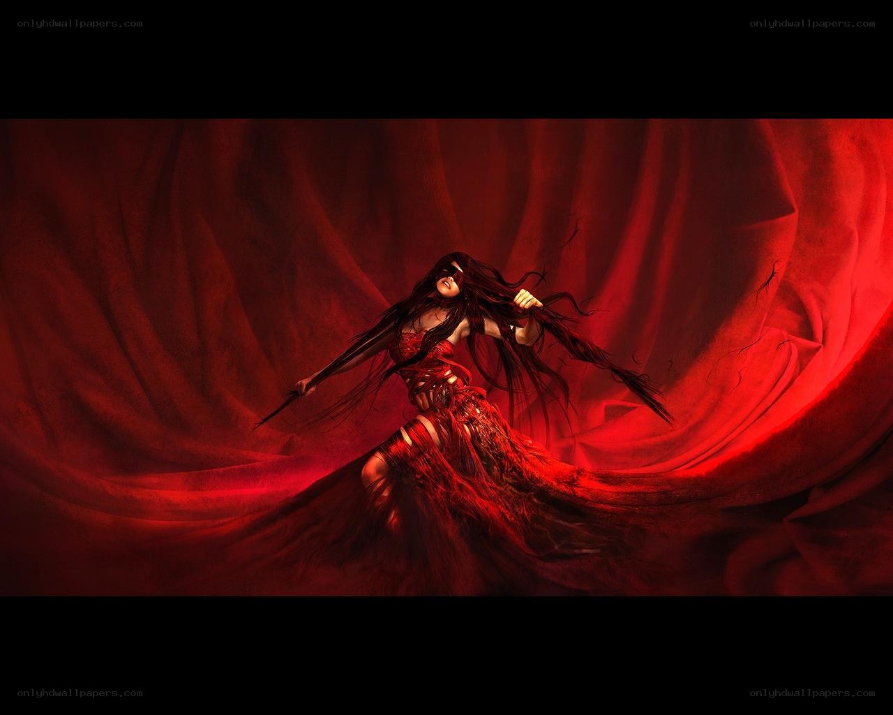Red-clad warrior in motion
