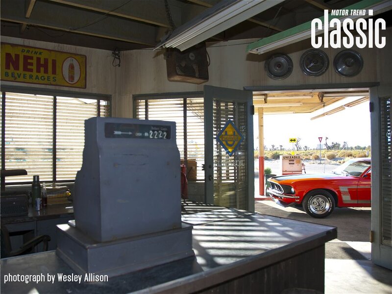 Red Classic Car at Gas Station — Nostalgic