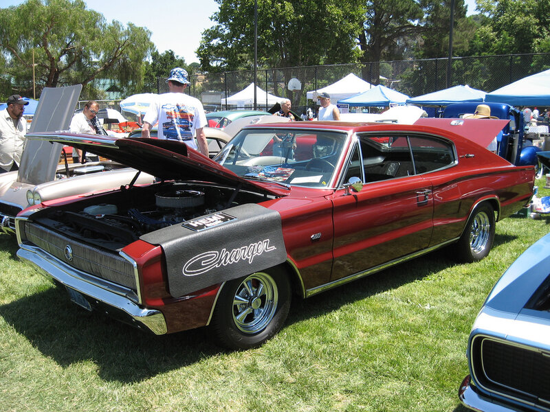 Red classic car at outdoor show