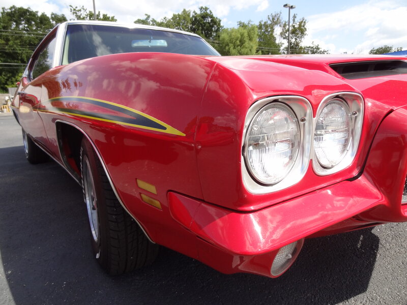 Red Classic Car — Bright, Afternoon, Photograph, Trees