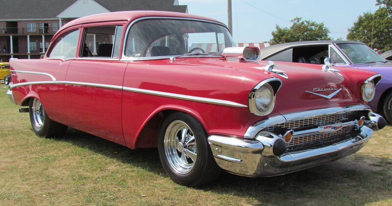 Red Classic Car — Calm, Afternoon, Photograph, Car Show, Grass