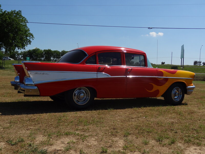 Red Classic Car — Calm, Afternoon, Photograph, Flame Design