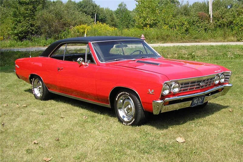 Red Classic Car — Calm, Afternoon, Photograph, Grass, Trees, License Plate