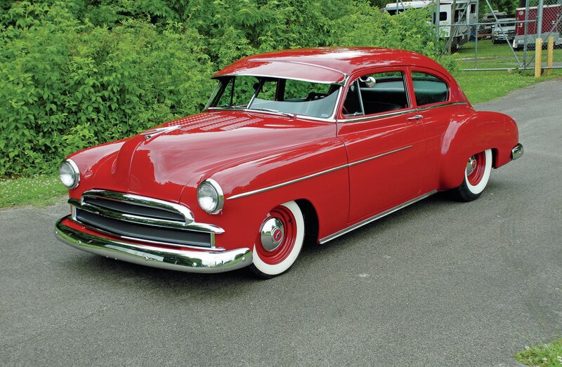 Red Classic Car — Calm, Afternoon, Photograph, Green Bushes
