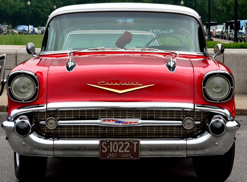 Red Classic Car — Calm, Afternoon, Photograph, License Plate, Grille