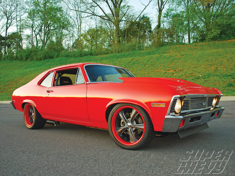 Red Classic Car — Calm, Afternoon, Photograph, Trees, Grass, Black