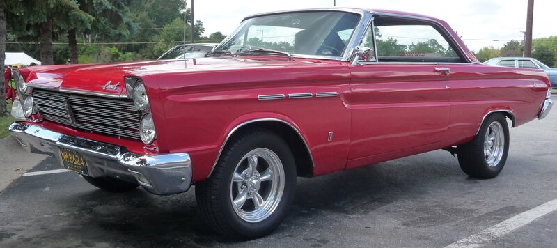 Red Classic Car — Calm, Afternoon, Photograph, Trees, Parking Lot
