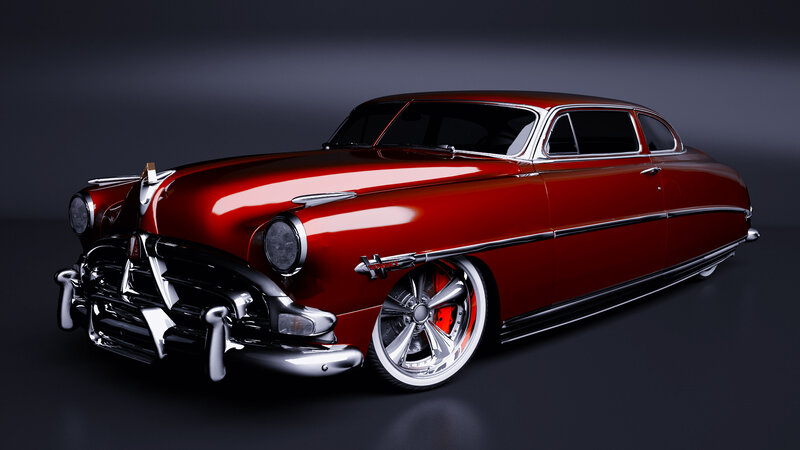 Red Classic Car — Dramatic, 3d Render, Chrome Grille