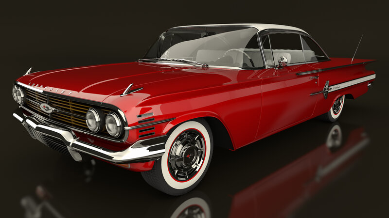 Red Classic Car — Dramatic, 3d Render, White Interior