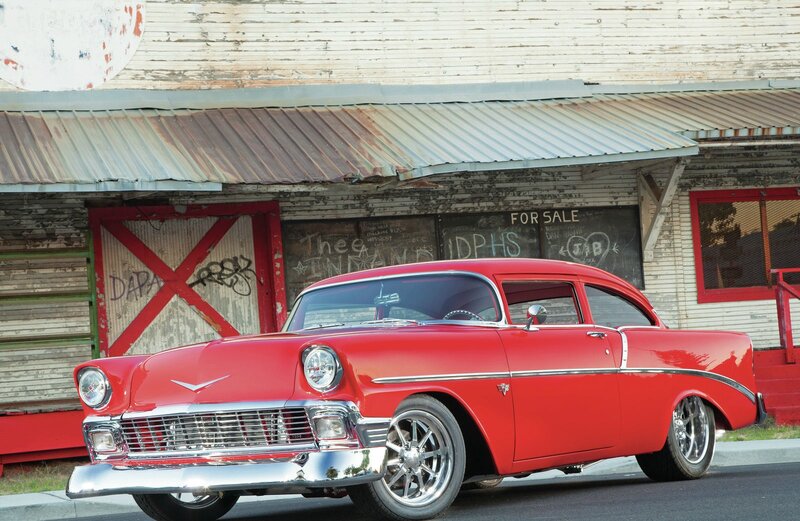Red Classic Car — Dramatic, Afternoon, Photograph, Building, Graffiti