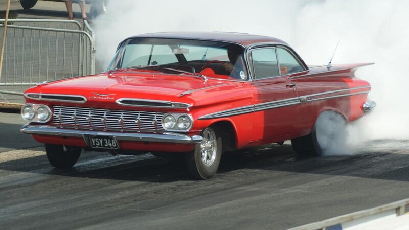 Red Classic Car — Dramatic, Afternoon, Photograph, Smoke
