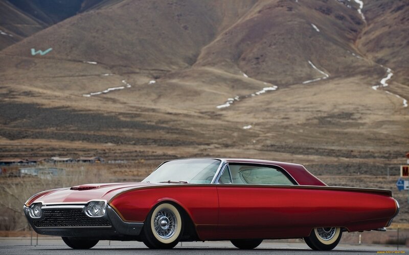 Red Classic Car — Dramatic, Autumn, Photograph, Mountains