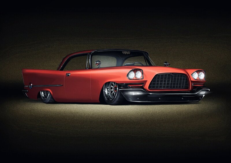 Red Classic Car — Dramatic, Digital Art, Headlights