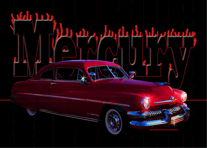 Red Classic Car — Dramatic, Digital Art, Text