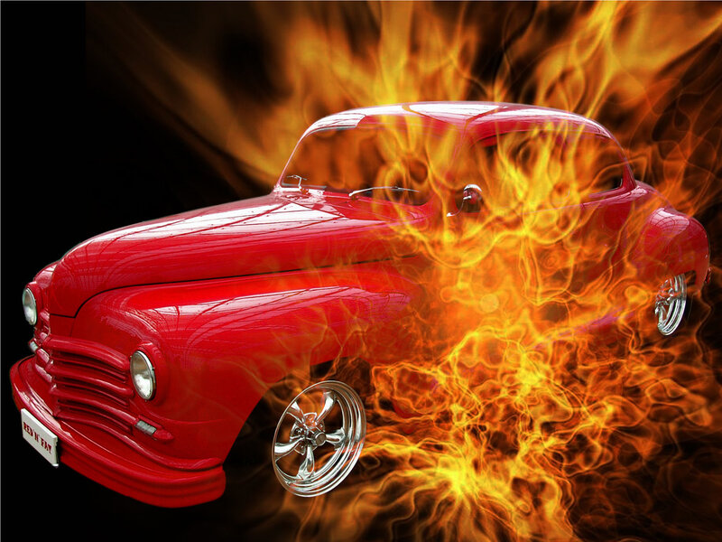 Red Classic Car — Dramatic, Digital Art