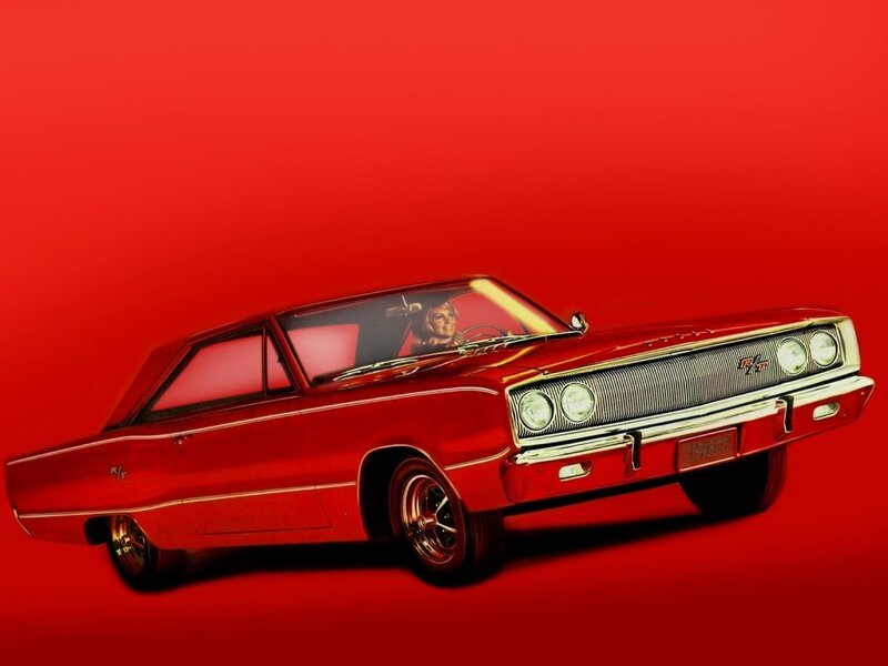 Red Classic Car — Dramatic, Illustration, Woman Driver
