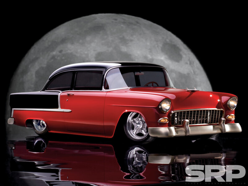 Red Classic Car — Dramatic, Night, Digital Art, Moon