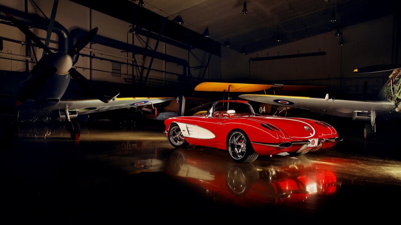 Red Classic Car — Dramatic, Night, Photograph, Airplane