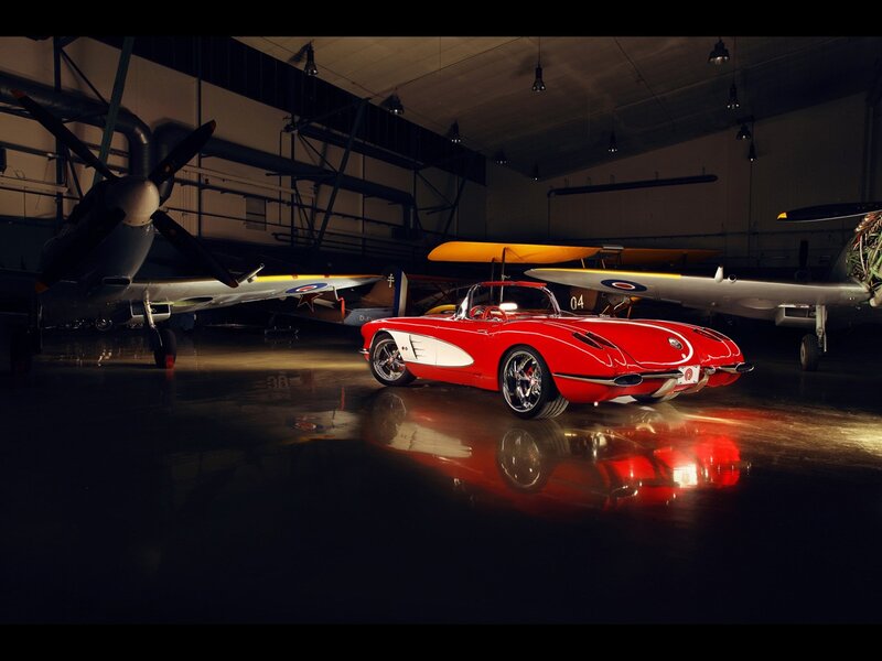 Red Classic Car — Dramatic, Night, Photograph, Airplanes