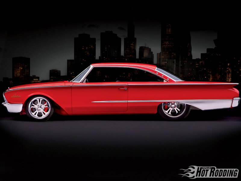 Red Classic Car — Dramatic, Night, Photograph, City Skyline