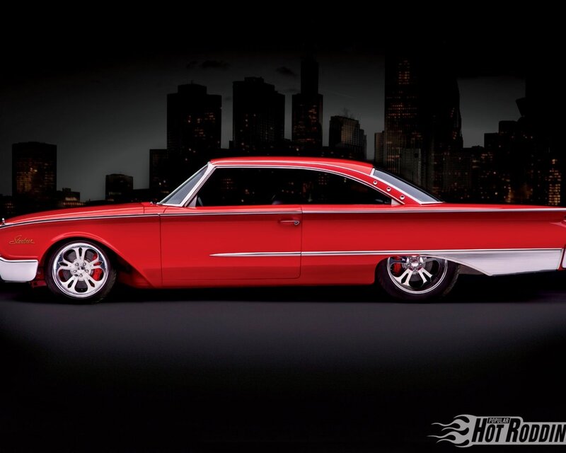Red Classic Car — Dramatic, Night, Photograph, City Skyline, Wheels