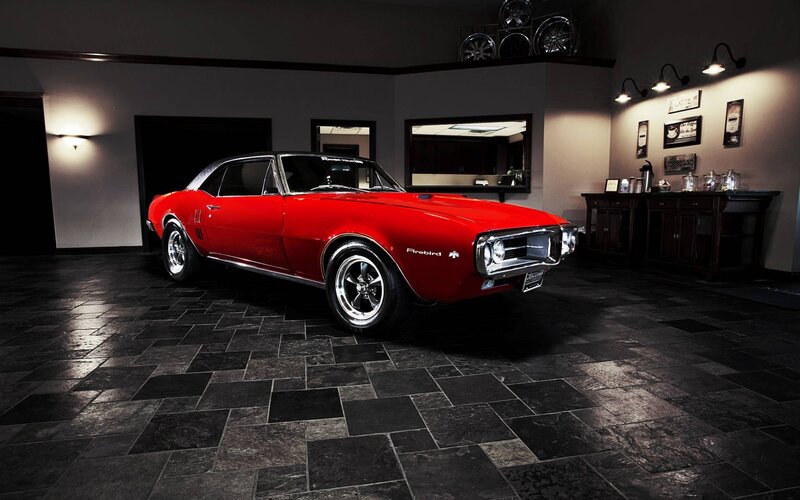 Red Classic Car — Dramatic, Night, Photograph, Floor