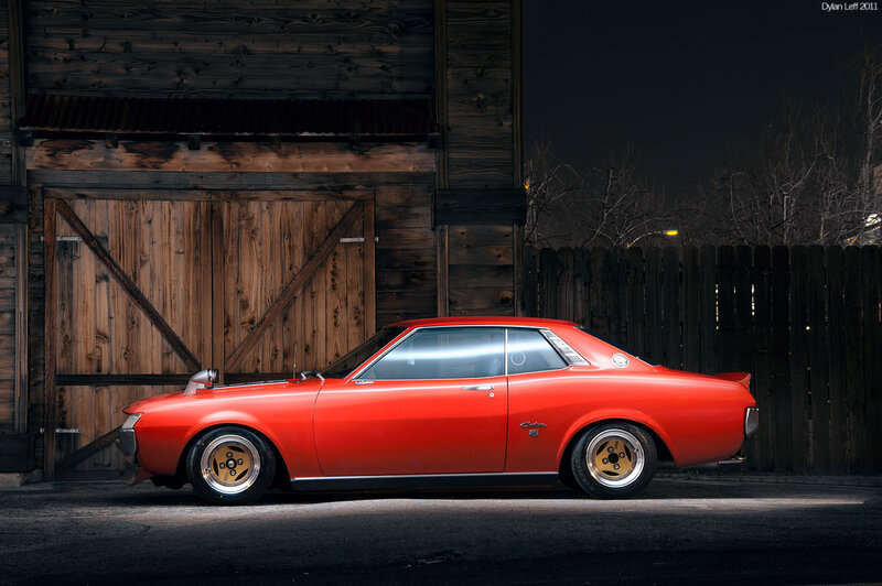 Red Classic Car — Dramatic, Night, Photograph, Wooden Barn