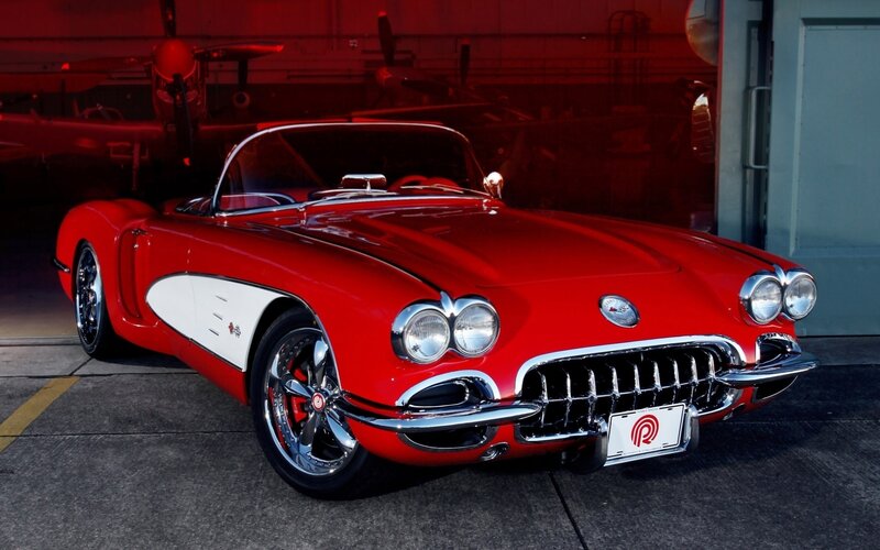Red Classic Car — Dramatic, Photograph, Airplane, Garage