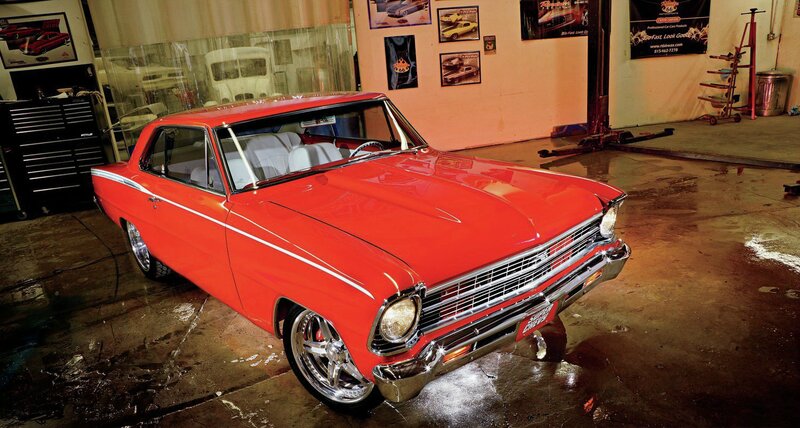 Red Classic Car — Dramatic, Photograph, Garage, Tool Chest