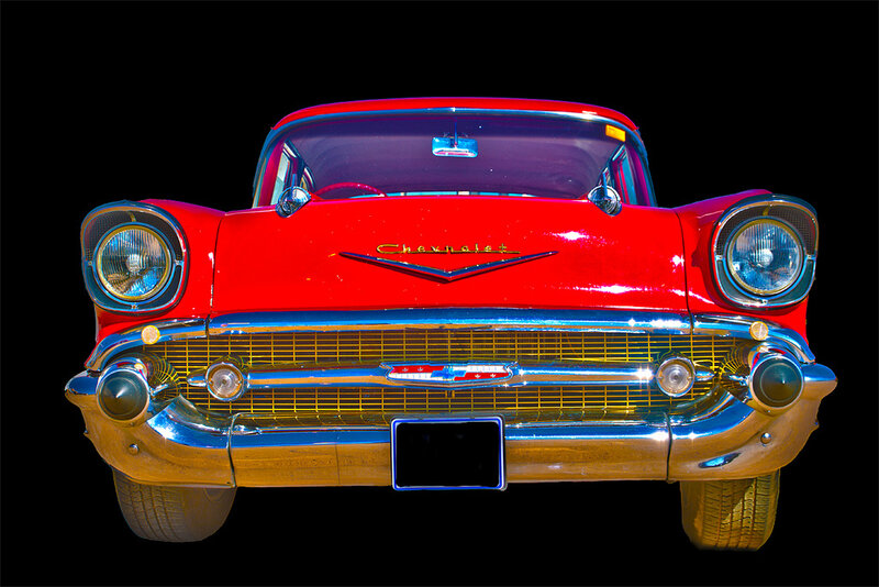 Red Classic Car — Dramatic, Photograph, Grille