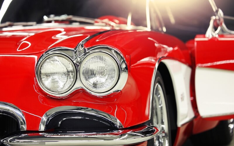 Red Classic Car — Dramatic, Photograph, Headlights
