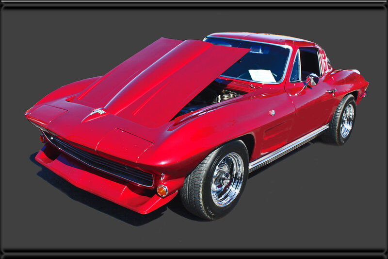 Red Classic Car — Dramatic, Photograph, Hood