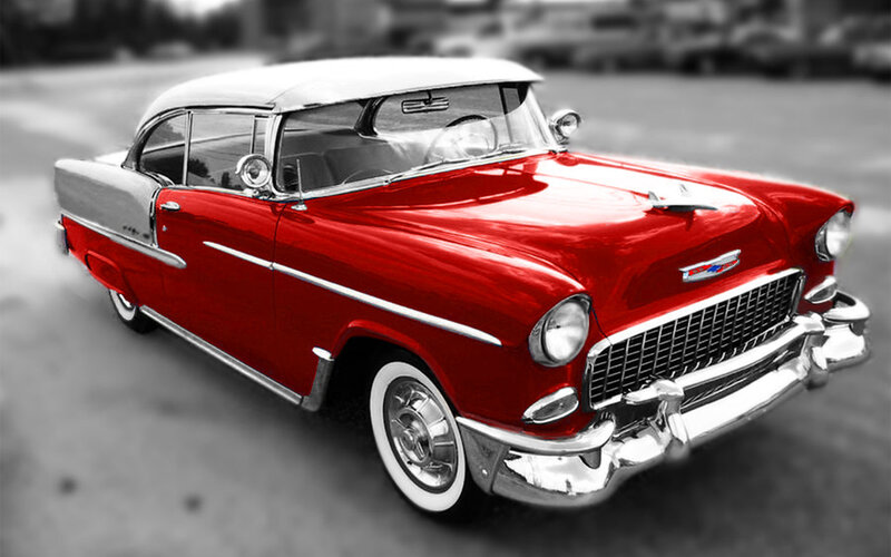 Red Classic Car — Dramatic, Photograph, Road