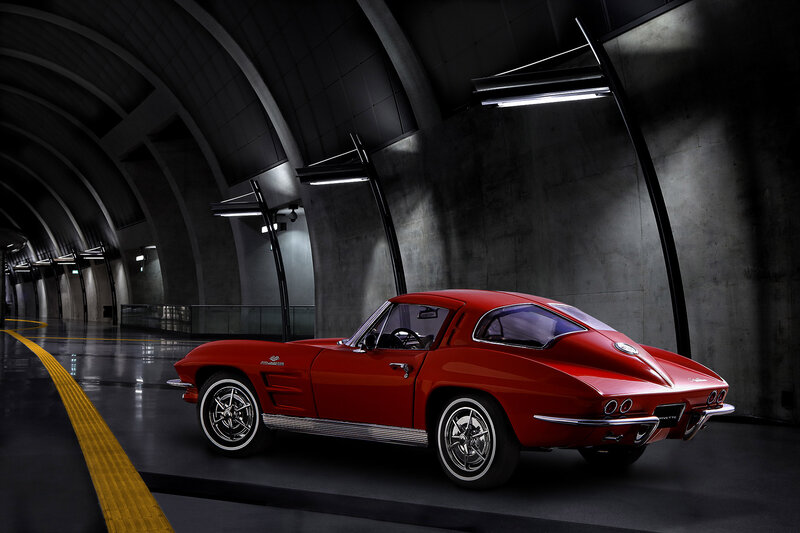 Red Classic Car — Dramatic, Photograph, Tunnel, Lights