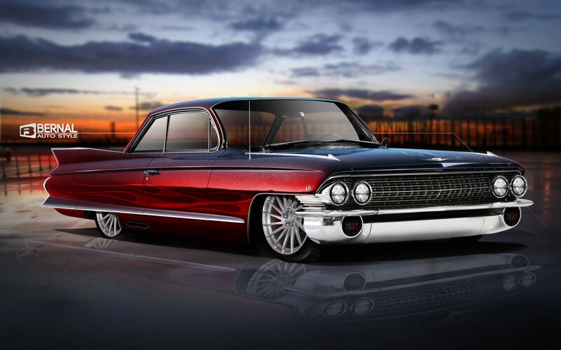 Red Classic Car — Dramatic, Sunset, Digital Art, Sky