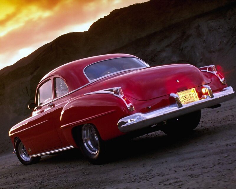 Red Classic Car — Dramatic, Sunset, Photograph, Mountain