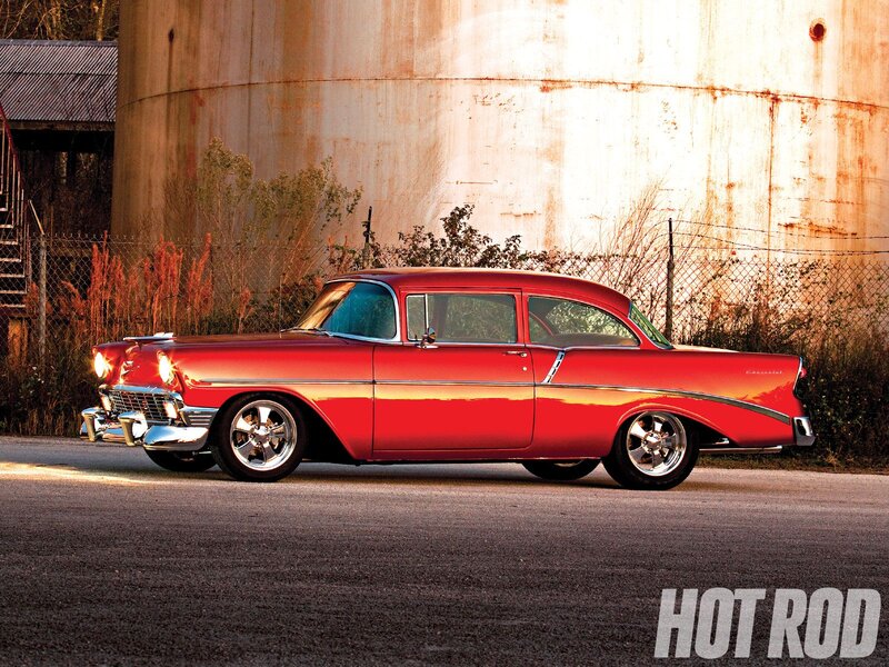 Red Classic Car — Dramatic, Sunset, Photograph