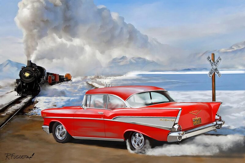 Red Classic Car — Dramatic, Winter, Digital Art