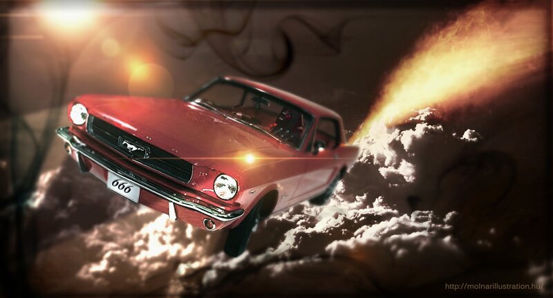 Red Classic Car Flying
