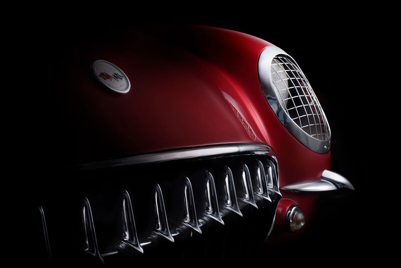 Red Classic Car Front — Dramatic, Photograph