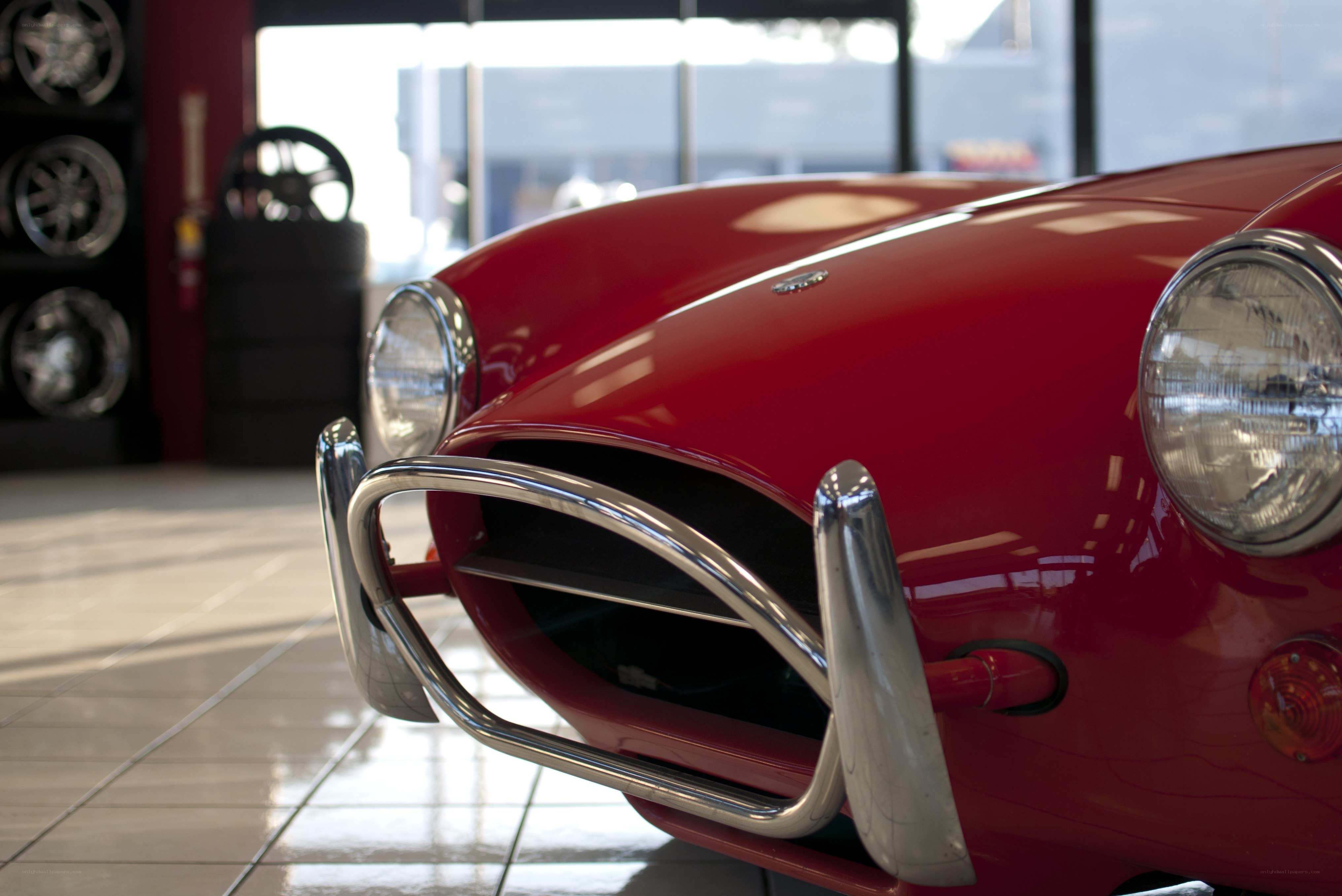 Red classic car front view