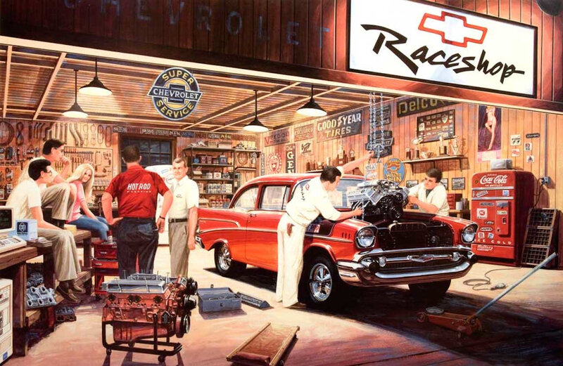 Red Classic Car in Garage — Busy