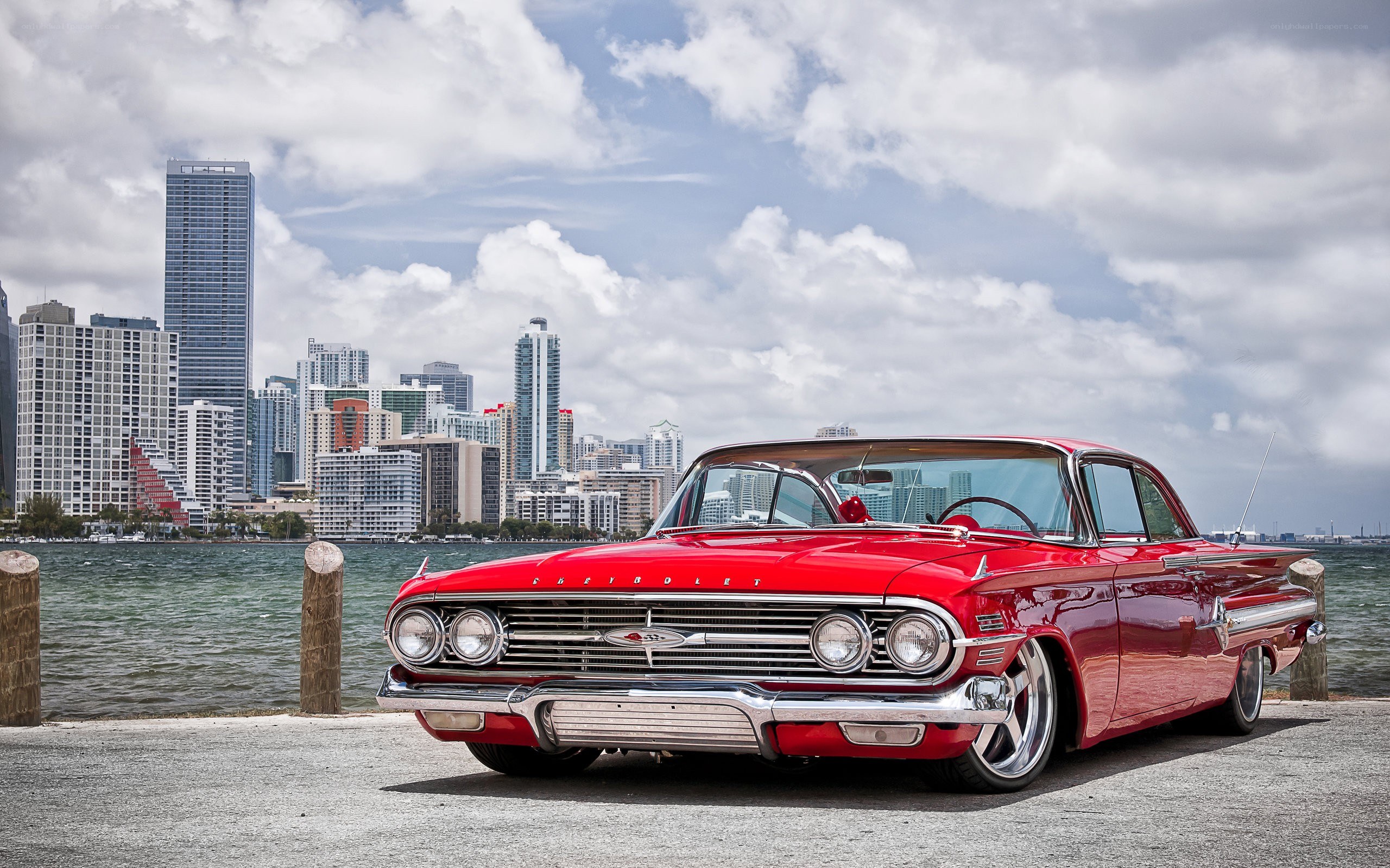 Red classic car in Miami