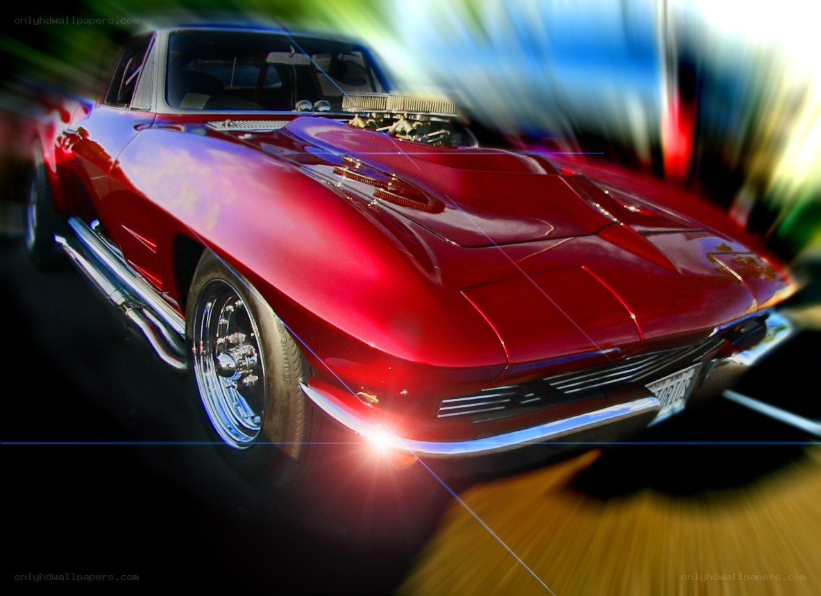 Red classic car in motion