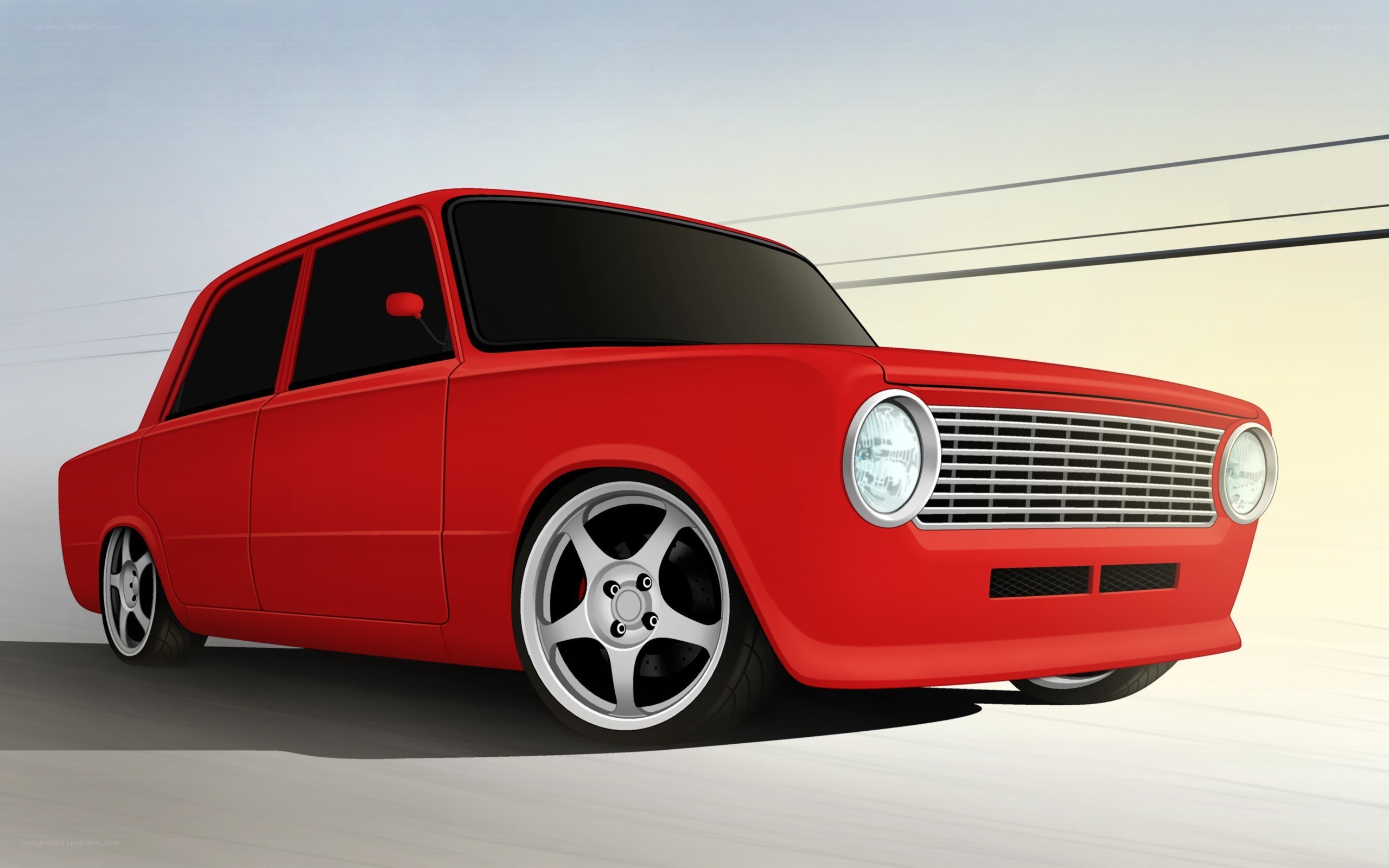 red classic car in motion