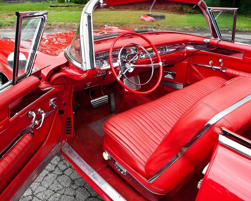 Red classic car interior